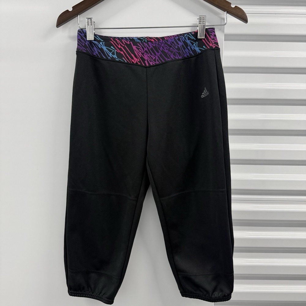 Adidas Climalite Women's Large Black Capri Jogger Pants Colorful Waist